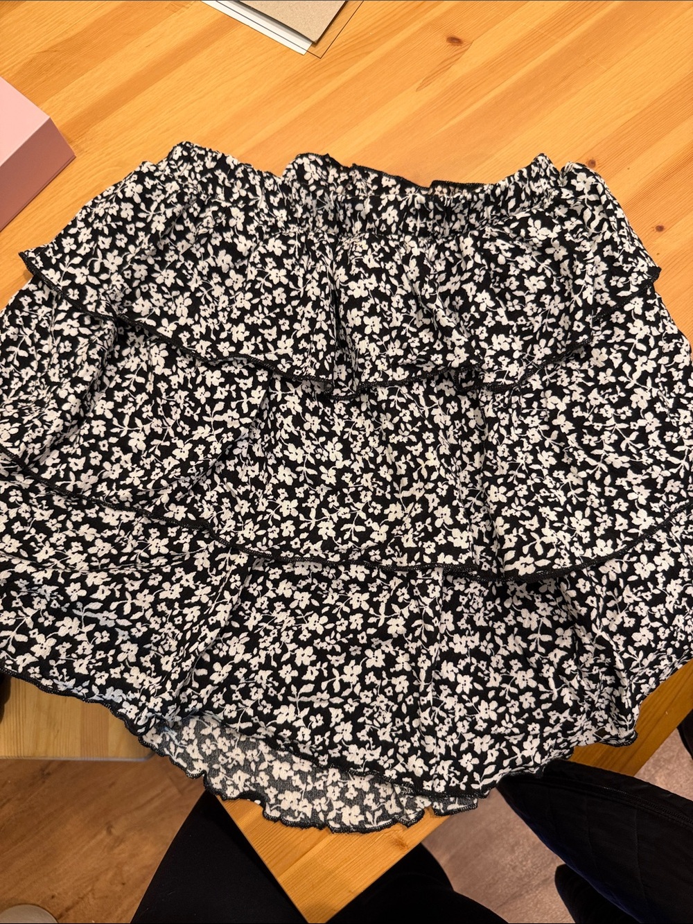 Pink Lily S Black and White Floral Ruffle Skater Skirt